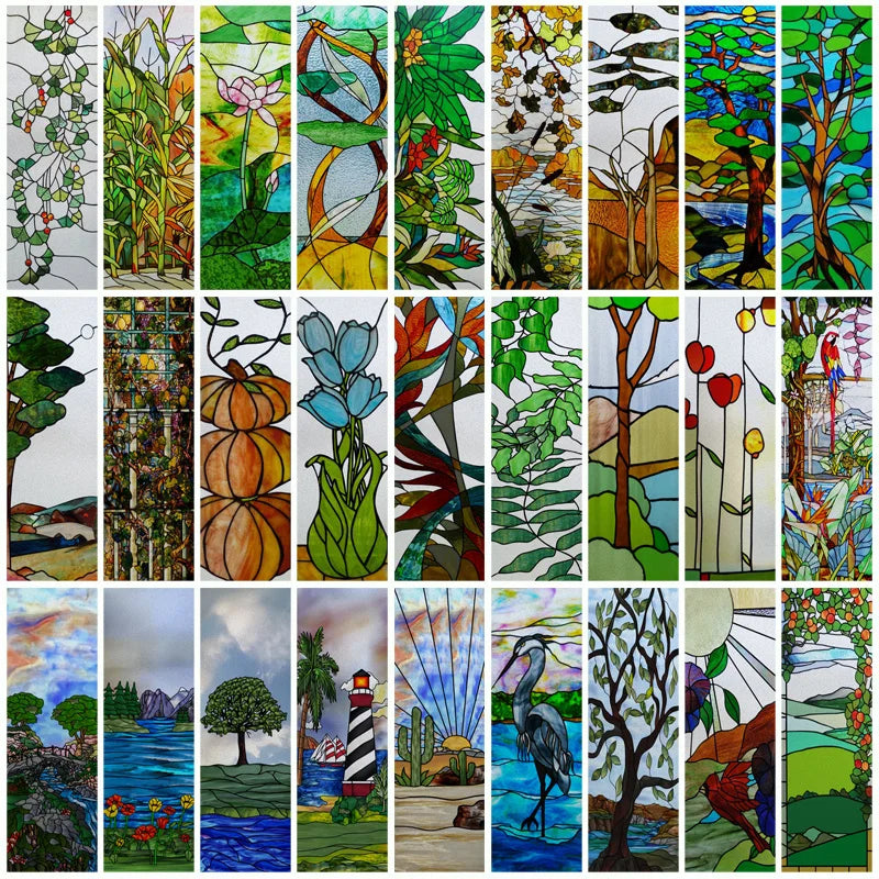 Custom size Window Film Stained Glass Films Frosted Privacy Retro European Tree Flower Colorful Door Sticker Shower Bathroom