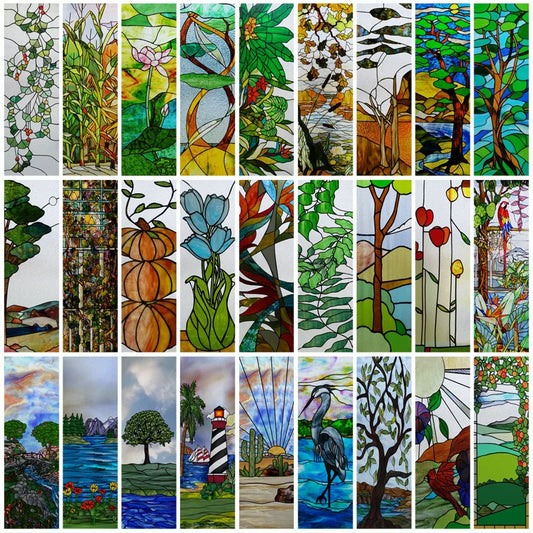 Custom size Window Film Stained Glass Films Frosted Privacy Retro European Tree Flower Colorful Door Sticker Shower Bathroom