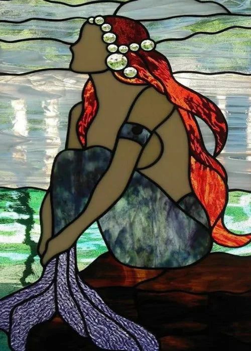 Custom Size Window Stained Glass Films,Mermaid,Flower, Fairy,People Painting Stickers for Bathroom, Door, Office, Home Decor