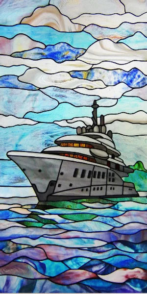 Custom Size Window Film, Stained Glass Stickers, Static Cling, Frosted Privacy Print, Sun,Sailboat,for Window Door, Home Decor