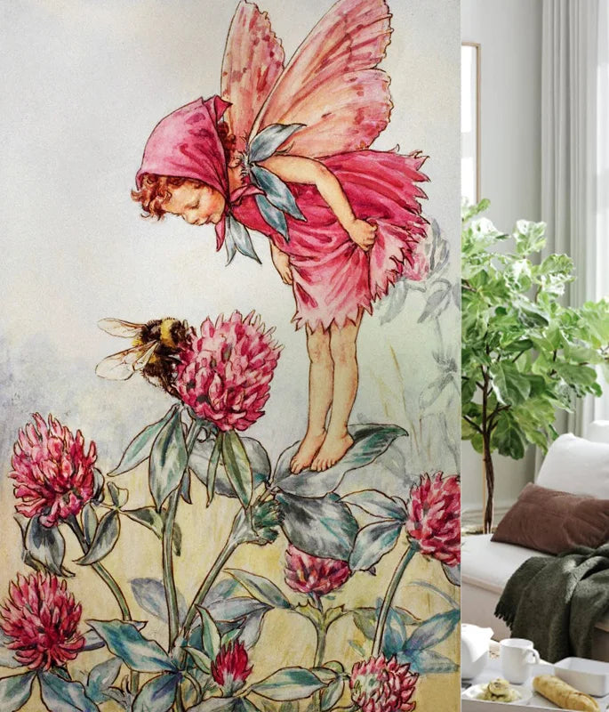 Custom Size Stained Glass Window Film, Flower Fairy Stickers, Static Cling for Kitchen, Bathroom, Bedroom, Door, Home Decor