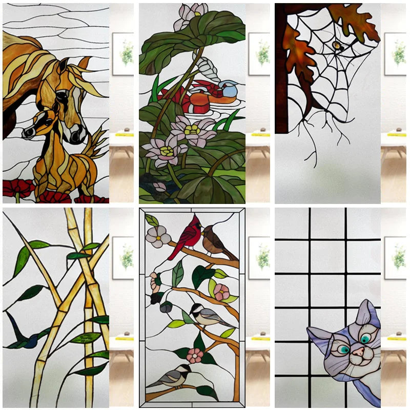 Custom size electrostatic frosted stained glass window film church home foil door stickers PVC waterproof window films