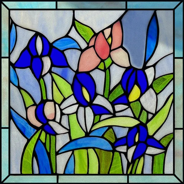 Custom Size Stained Glass Film,3D Frosted Static Cling Window Films,Decor Foil Stickers, Window Treatment for Square Glass Door