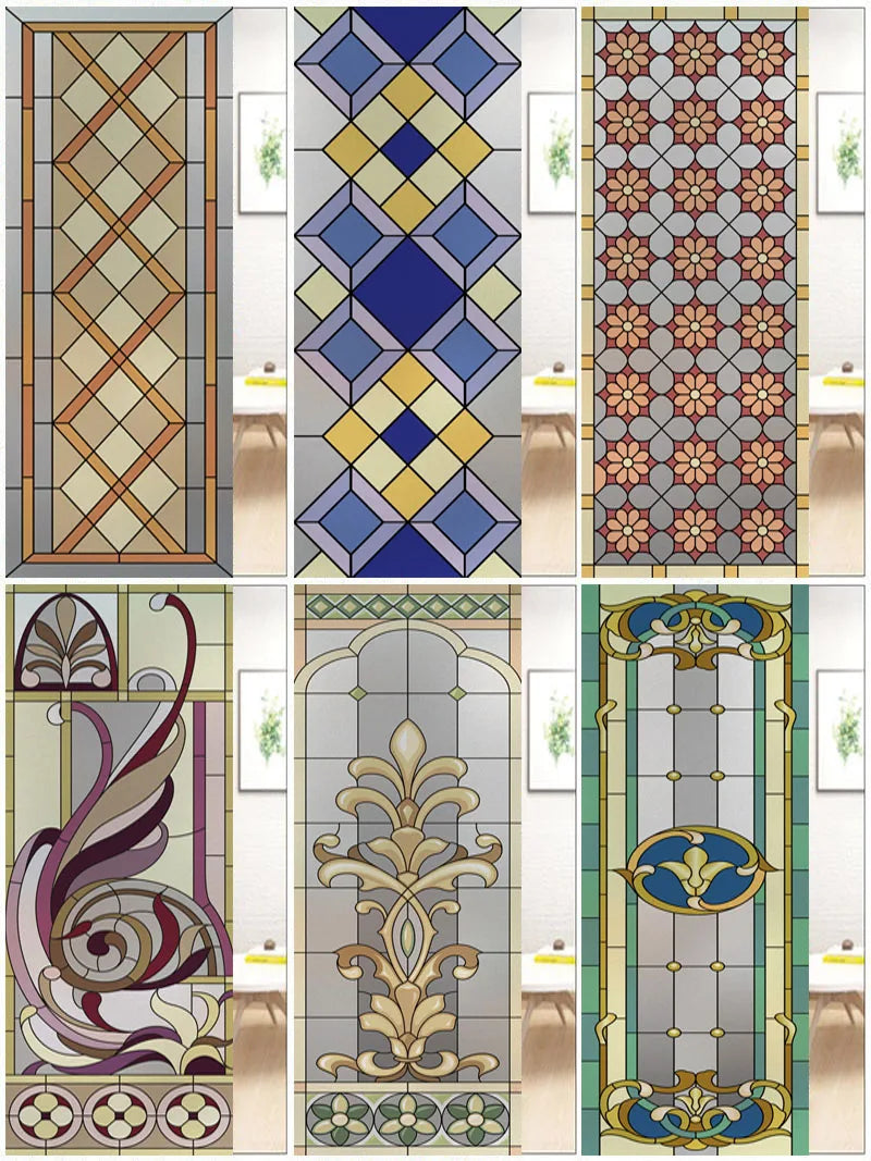 Custom Size Stained Glass Window Film Frosted Privacy Static Cling Geometric Pattern Stickers Shower Kitchen Office Home Decor
