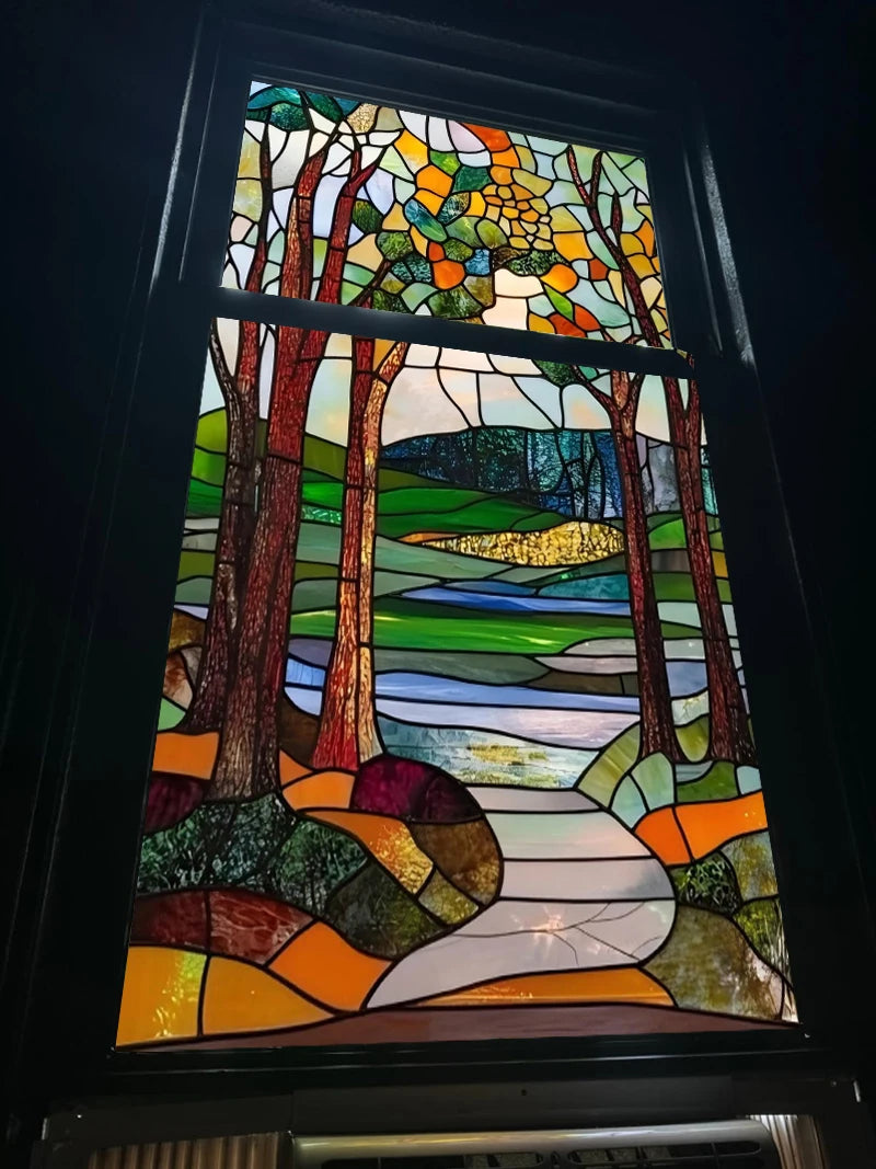 Customized Stained Glass Film Window Films,Static Cling Frosted Privacy Tiffany Style Tree,Bathroom Kitchen Door Sticker