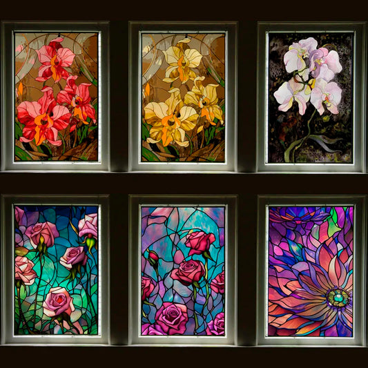 Stained Glass Film Window Sticker Static Cling  Remove Flower Rose Home Decoration for Windows,Custom designs welcom