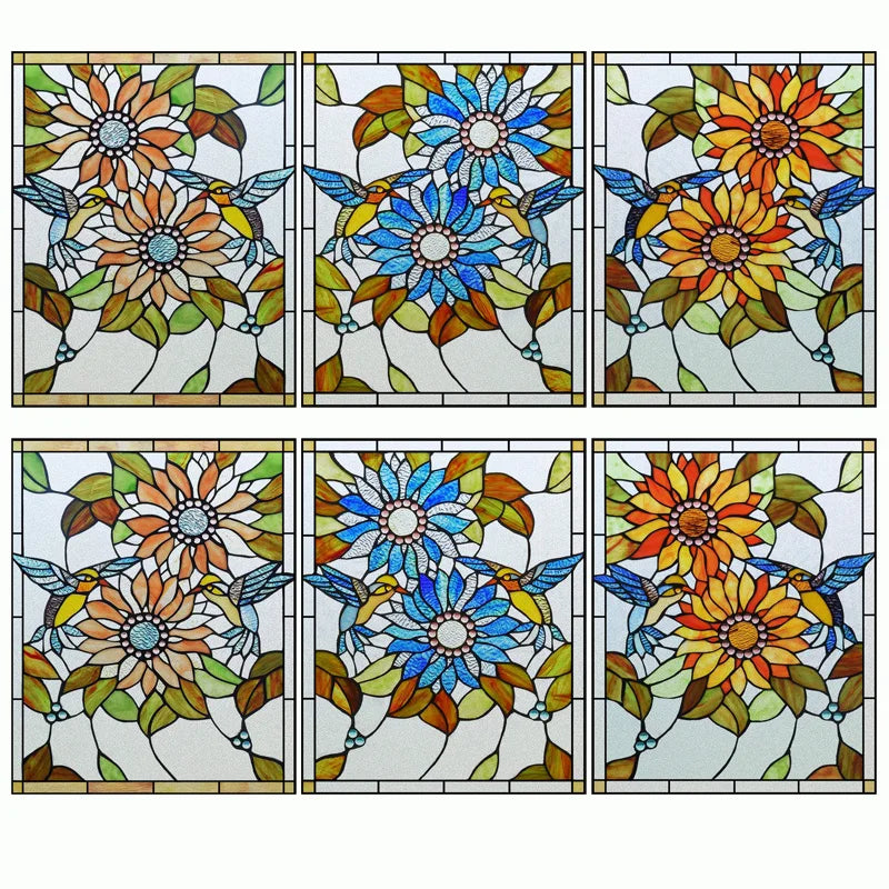 Customized Frosted Stained Glass Window Film,  SunFlower, Hummingbird, Static Cling Sticker,Home Decor, Treatment