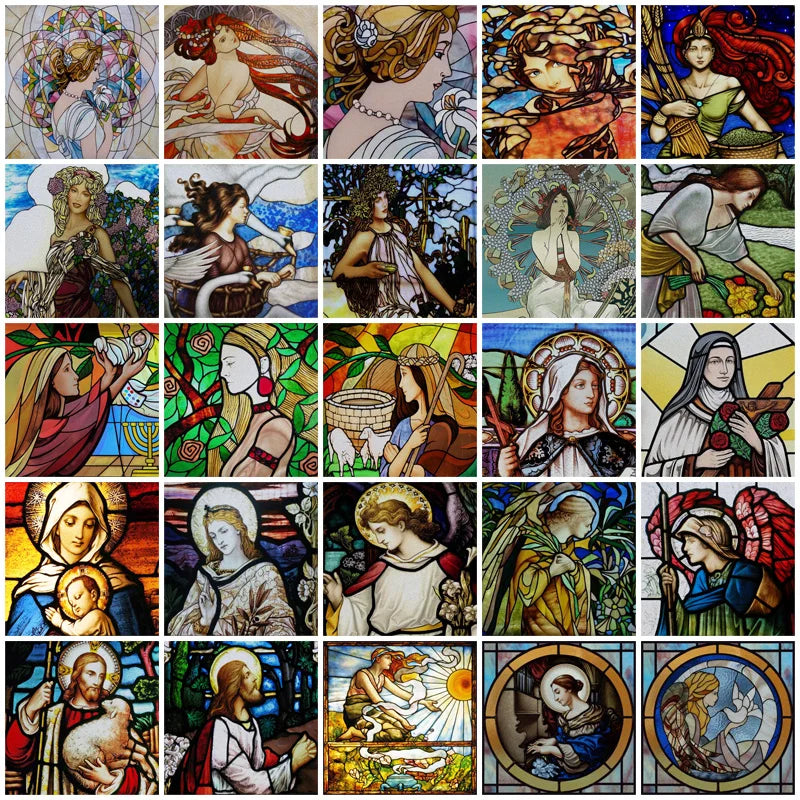 Stained Glass Window Film, Custom Size, Static Cling,Women Jesus Christ Angels Virgin Mary Picture ,Home Decor, Window Treatment