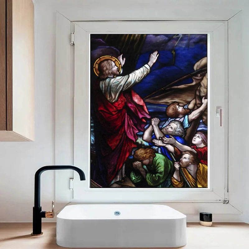 Stained Glass Window Films,Static Cling Frosted Privacy Sticker,Church Jesus Custom Designs,House Worship Home Business Decor