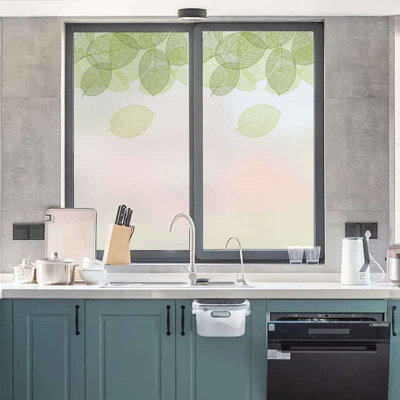 Window Film Frosted Stained Glass Films Customized Art Deco Design Leaves Static Cling Sticker,Home Decor Foil Window Treatment