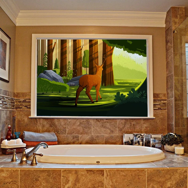 Stained Glass Window Film, Custom Size, Static Cling, Frosted,Flower, Bird, Tree Print for Transom, Glass, Home Decor