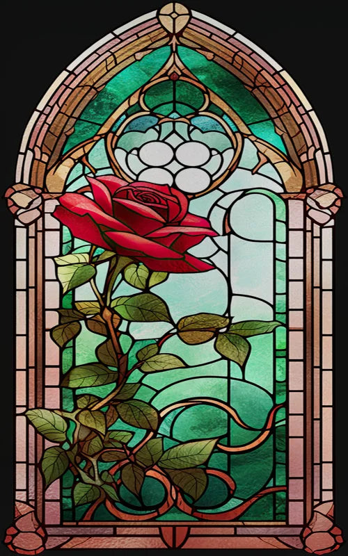 Rose Stained Glass Window Film, Frosted Window Film, ,Privacy,No Glue, Static Cling, Home Decorative