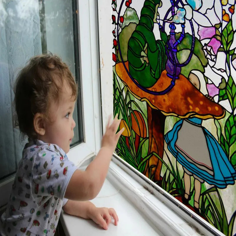 Stained Glass Wndow Film Frosted Glass Sticker Forest Custom Size Castle Cartoon For Kids Room Door Poster Home Decor