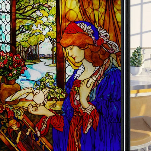 Custom Size Glass Window Film,Static Cling Stained Glass Films,Foil Retro Stickers,For Girl's Room Bathroom Kitchen Door Home