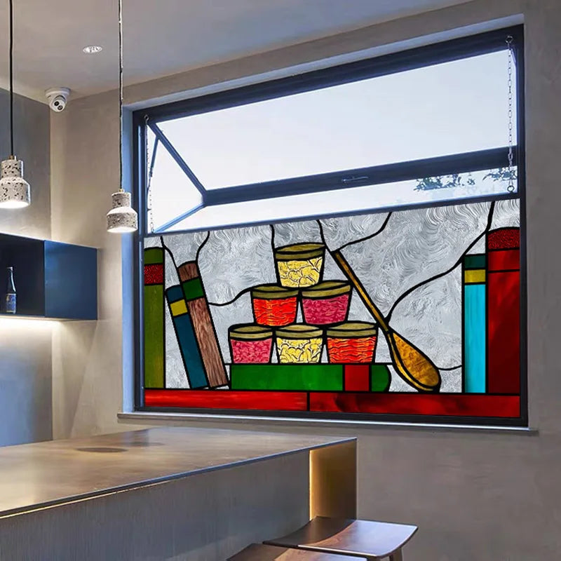 Custom Size 3D Matte Window Film, Stained Glass Decor, UV Window Sticker, Privacy Frosted Static Cling, Book Pattern for Glass