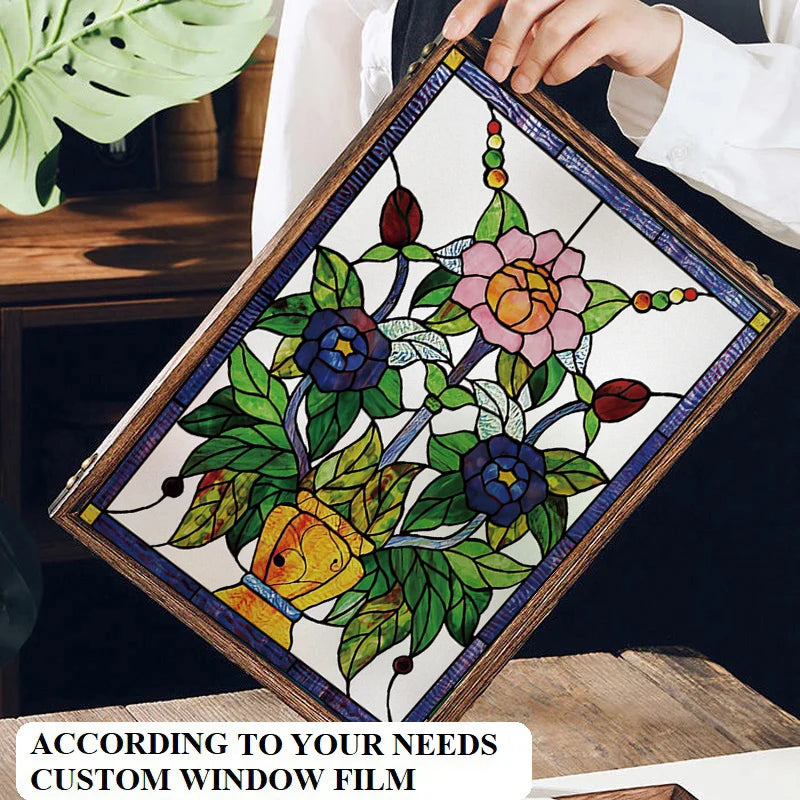 Frosted Stained Glass Window Film, Print Flowers, Static Cling,Privacy Door Sticker,Kitchen, Office, Home Decor, Customized