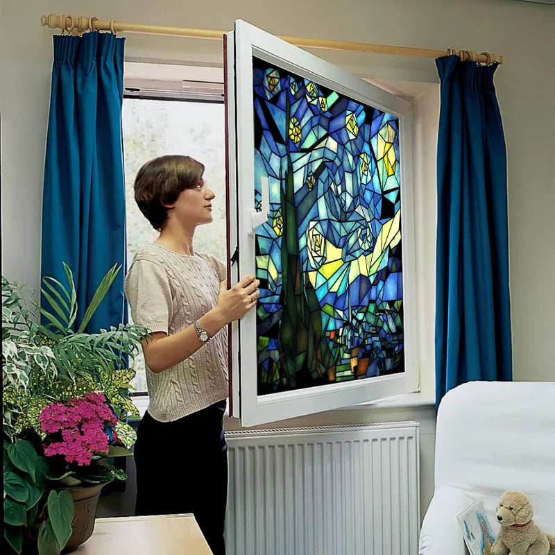 Stained Glass Window Film Frosted Glass Sticker Forest Customized Cartoon House Castle For Kids Room Door Home Decor