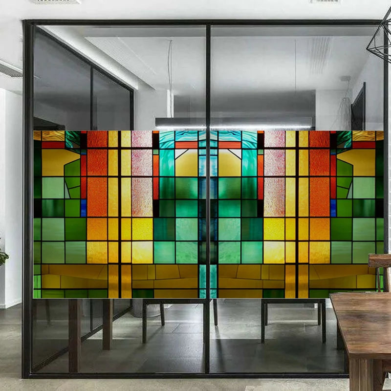 Stained Glass Window Film, Frosted Privacy Static Cling, Retro Stickers for Bathroom, Cabinet, Door, Home Decor, Skylight Covers