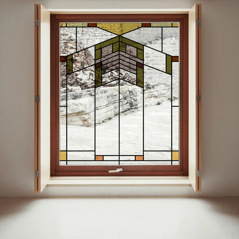 Stained Glass Window Film Transparent Glass Sticker Static Cling Prairie Scottish Style Office Door Anticollision Home Decor
