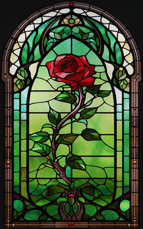 Rose Stained Glass Window Film, Frosted Window Film, ,Privacy,No Glue, Static Cling, Home Decorative