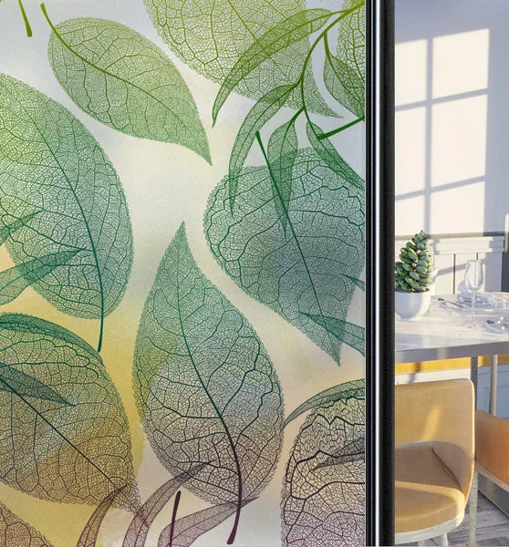 Customized Frosted Stained Glass Window Film, Art Deco Design Leaves,Static Cling, Remove Door Sticker,Home Decor