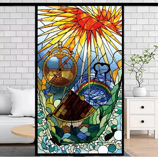Frosted Privacy Window Film, Stained Glass Film, European Church Style, Colorful Window Stickers, Shower and Bathroom