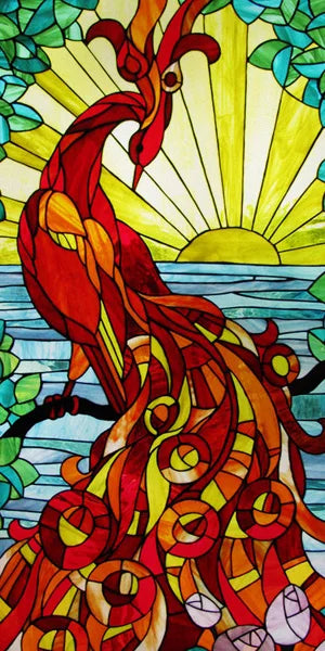 Custom Size Window Film, Stained Glass Stickers, Static Cling, Frosted Privacy Print, Sun,Sailboat,for Window Door, Home Decor