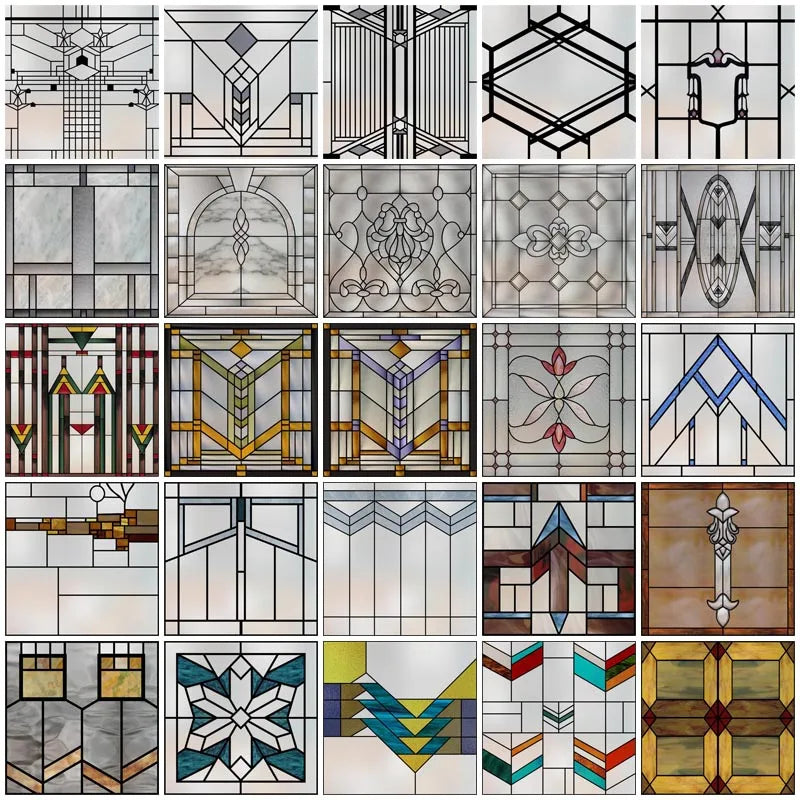 Custom size Window Film Stained Glass Films Square Window Sticker Retro Privacy Frosted Static Cling Home Decor  for Glass Door
