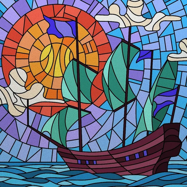 Frosted Stained Glass Window Film, Customized Ocean Boat Color, Static Cling Sticker,Home Decor Foil, Treatment