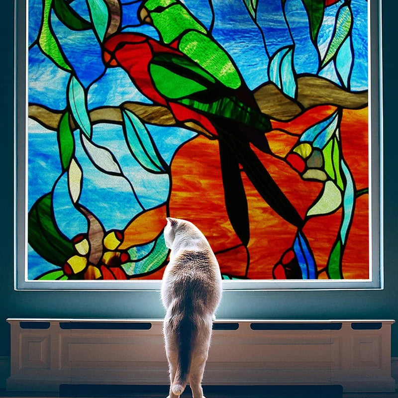 Custom Size Stained Glass Film,3D Frosted Static Cling Window Films,Decor Foil Stickers, Window Treatment for Square Glass Door