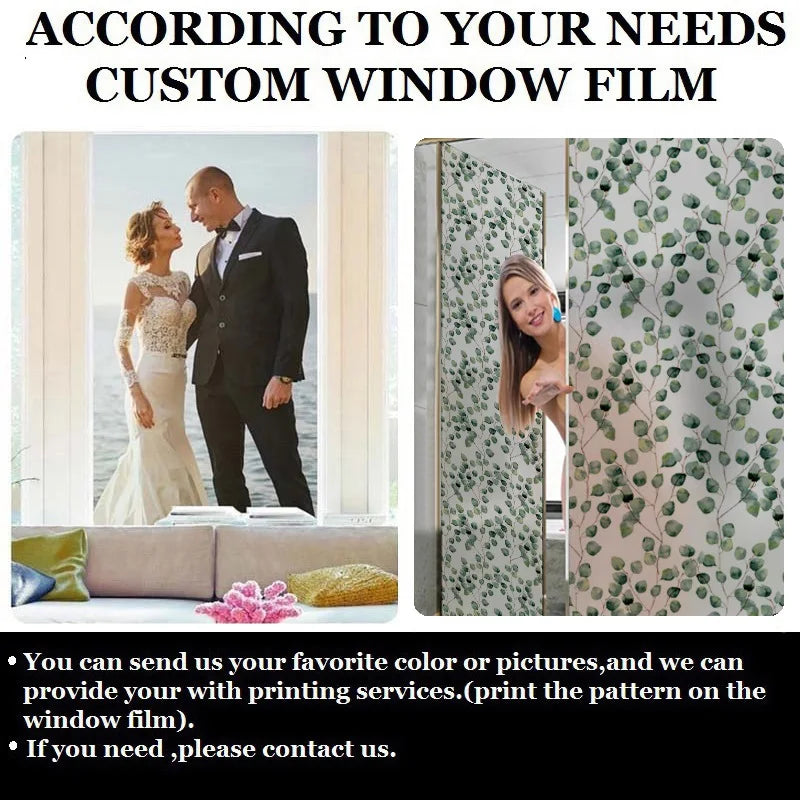 Stained Film Glass Films Privacy Window Film Static Non-adhesive Green Leaves For Bathroom Sliding door Home decor 58cmX100cm