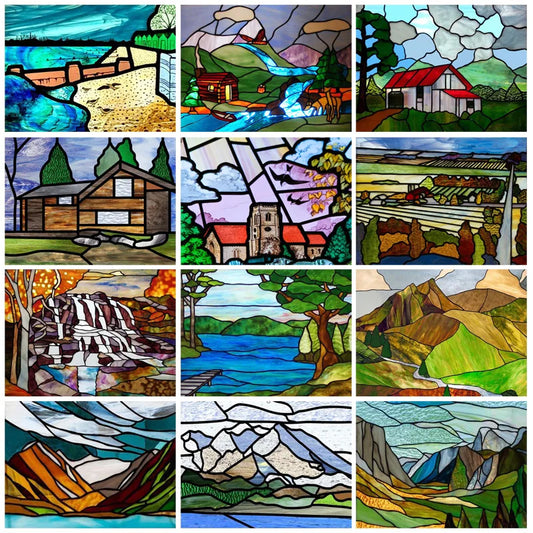 Glass Films Window Sticker Static Cling Frosted Home Decor Private Tint-Film For Door Window Cabinet Wardrobe Village Mountain