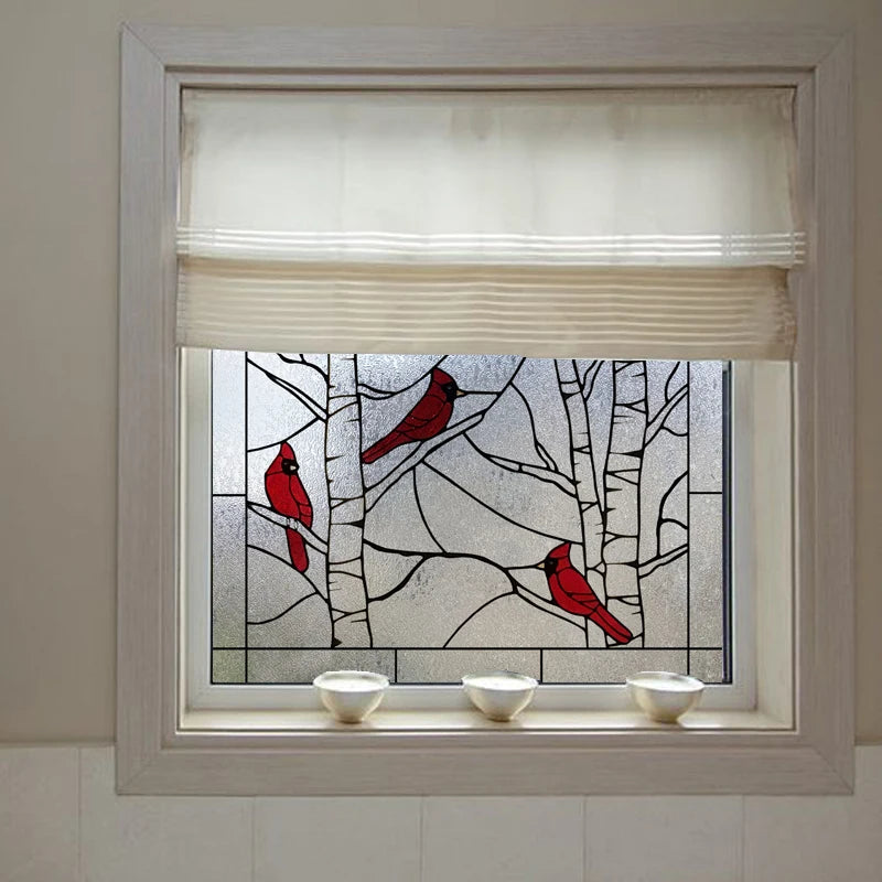 Window Film Stained Glass Stickers,Custom size Static Cling Frosted,Flower Bird Flower Print For Transom Window Glass Home Decor