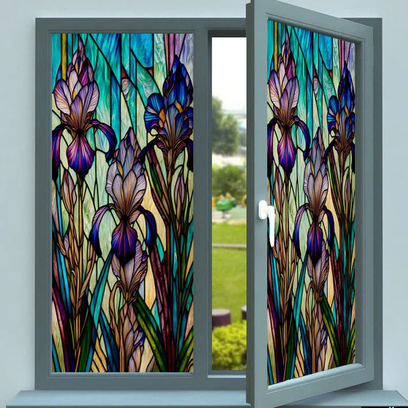 Window Film Frosted Stained Glass Films,Customized Art Design Static Cling Sticker,Rose Flower Home Decor Foil Window Treatment