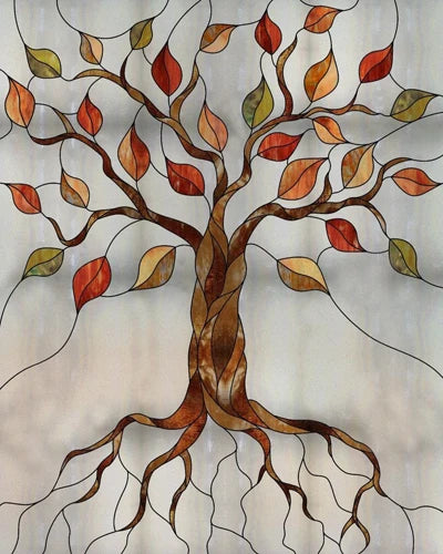 Window Film Frosted Stained Glass Films Customized Art Tree Retrom Static Cling Sticker,Home Decor Window Treatment