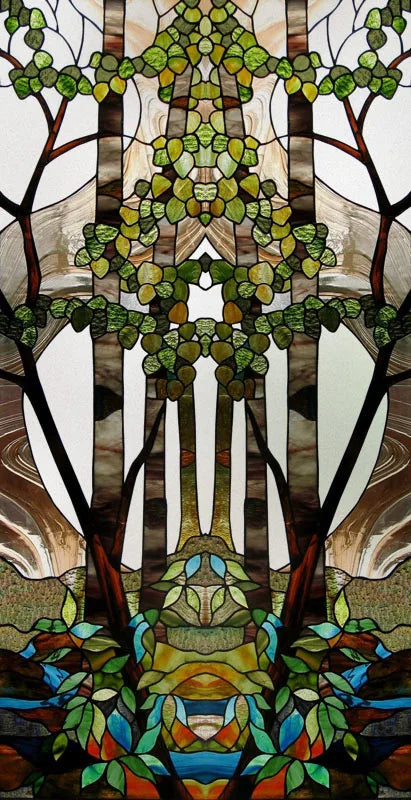 Colored Frosted Window Film, Stained Glass Door Sticker,Self Adhesive, Static Cling ,Tree, Custom Size, Church Style Tree