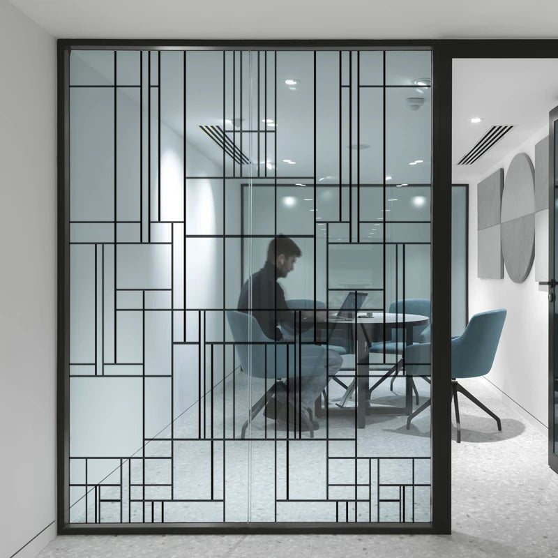 Custom Glass Window Film Static Cling,Black Line Clear Glass Films,Home Foil Stickers,Prevent ran into Door,Home Decor