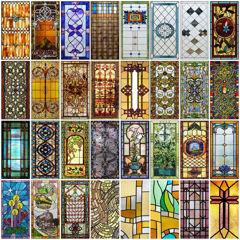 Custom Size Window Film, Stained Glass Stickers, Static Cling, Frosted Privacy, Classic Style, for Window Door, Home Decor