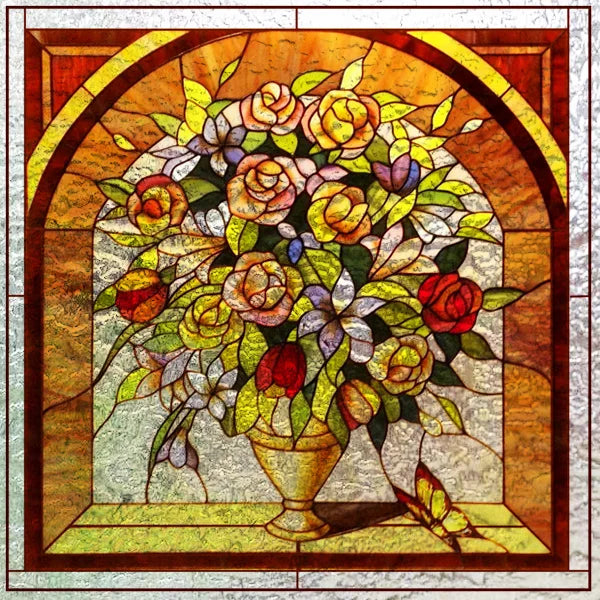 Custom Size Stained Glass Film,3D Frosted Static Cling Window Films,Decor Foil Stickers, Window Treatment for Square Glass Door