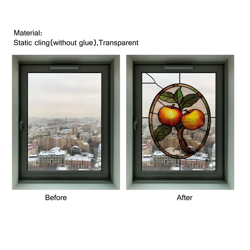 Custom Size 3D Matte Window Film, Stained Glass, Decorative UV Window Sticker, Privacy Frosted Static Cling Fruit, Home Decal
