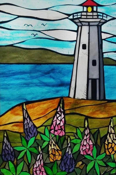 Custom Size Stained Glass Window Film, Retro Painted Frosted Static Cling, Vintage Glass Films Sticker, Lighthouse Sailboat