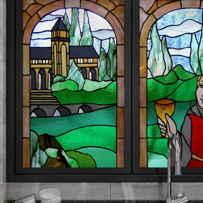 Custom Stained Glass Films Window Film Frosted Sticker Castle For Kitchen Bathroom Door Church Poster Home Decor