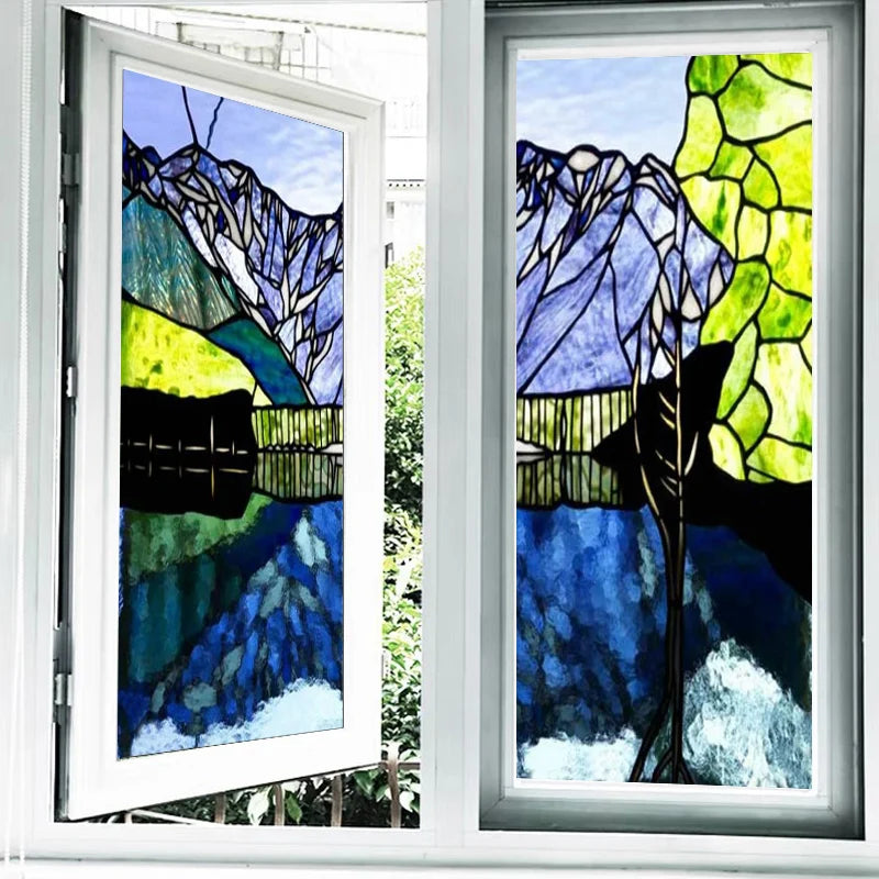 Window Film Stained Glass Films Static Cling Stickers for Bathroom Kitchen Office Home Decor,Tree,Animal,Custom fit to any Size