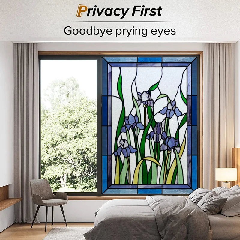 Frosted Stained Glass Window Film, Customized Art Design, Flower Rose, Static Cling Sticker,Home Decor Foil, Treatment