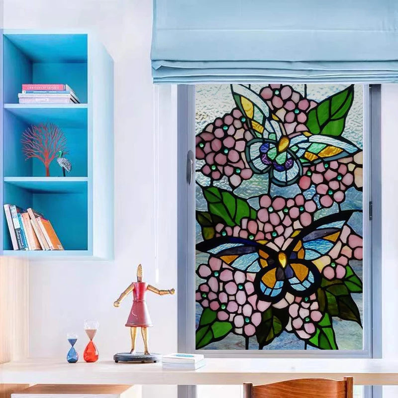 Stained Glass Film Window Sticker Static Cling  Remove Flower Rose Home Decoration for Windows,Custom designs welcom