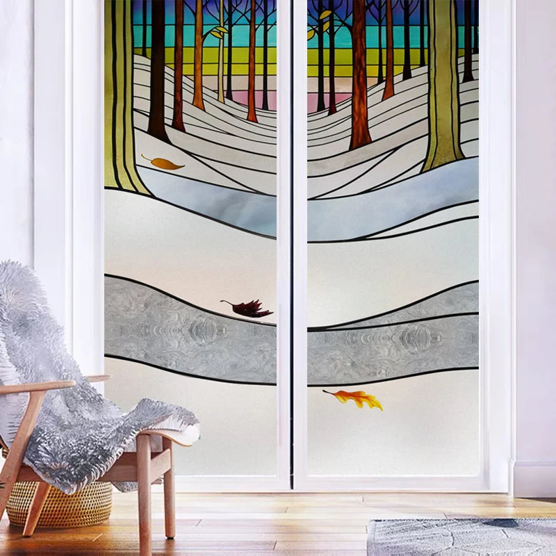 Custom Glass Window Film Static Cling,Stained Glass Films,Window Stickers,Tree Pattern,Frosted For Bathroom Door,Home Decor