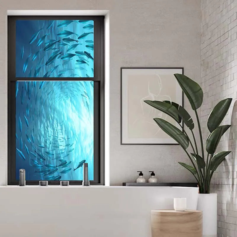 Custom Glass window Film electrostatic frosted sticker, home foil stickers ,waterproof for bathroom Deep sea fish