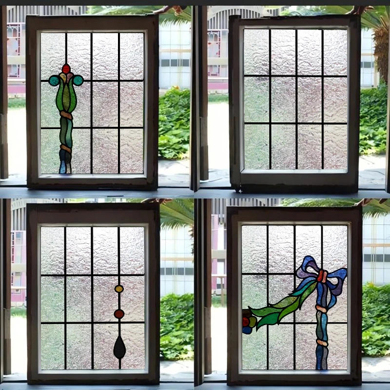 Frosted Stained Glass  Film, 3D Matte,Grid, Transparent,Static Cling,Privacy, Door Sticker,Customized for Office, Home Decor