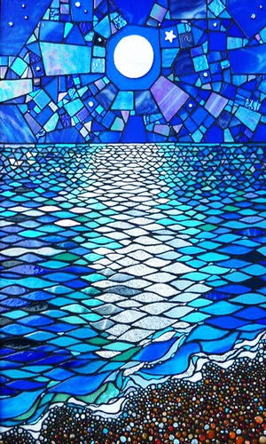 Customized Size No Glue Static Cling Frosted Stained Glass Window Films for Bathroom Door Home Decor Print Mosaic Night Moon