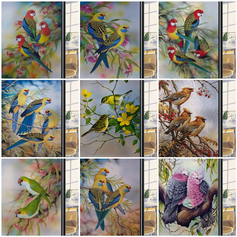 Frosted Stained Glass Window Film, Customized Art Deco Design, Birds Static Cling Sticker,Home Decor Foil, Treatment